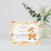 Cute Pumpkin Stroller Herfst Baby Shower Invitatio Kaart (Staand voorkant)