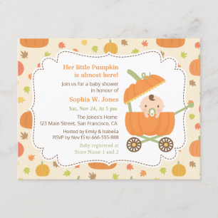 Cute Pumpkin Stroller Herfst Baby Shower Invitatio Kaart