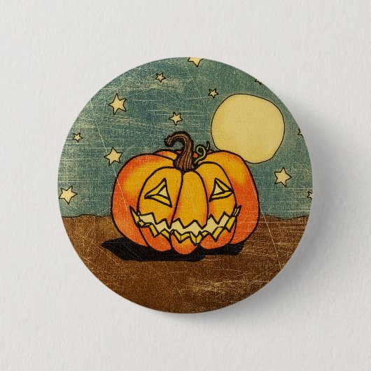 Cute Pumpkin tegen Moon Ronde Button 5,7 Cm (Voorkant)