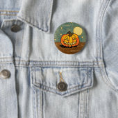 Cute Pumpkin tegen Moon Ronde Button 5,7 Cm (In situ)