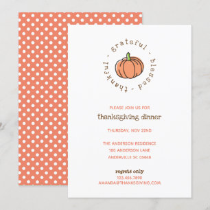 Cute Pumpkin Thankful Polka Dots Thanksgiving Kaart