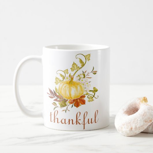 Cute Pumpkin Thankful Waterverf Thanksgiving Koffiemok (Met donut)