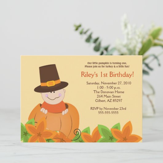 Cute Pumpkin Thanksgiving 5x7 uitnodiging op zater (Staand voorkant)