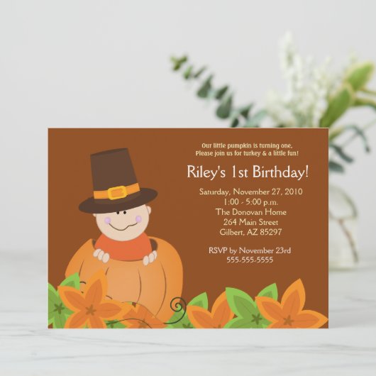 Cute Pumpkin Thanksgiving 5x7 uitnodiging op zater (Staand voorkant)