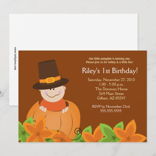 Cute Pumpkin Thanksgiving 5x7 uitnodiging op zater (Voorkant / Achterkant)