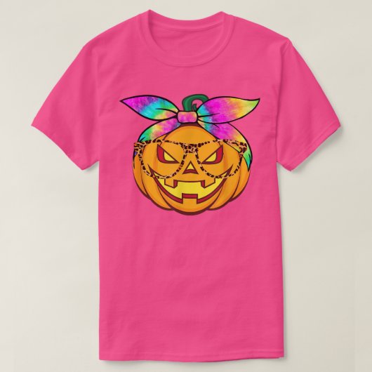 Cute Pumpkin Tie Dye Leopard Glasses Halloween Hol T-shirt (Design voorkant)