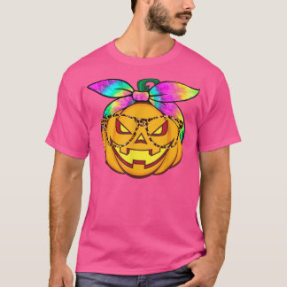 Cute Pumpkin Tie Dye Leopard Glasses Halloween Hol T-shirt
