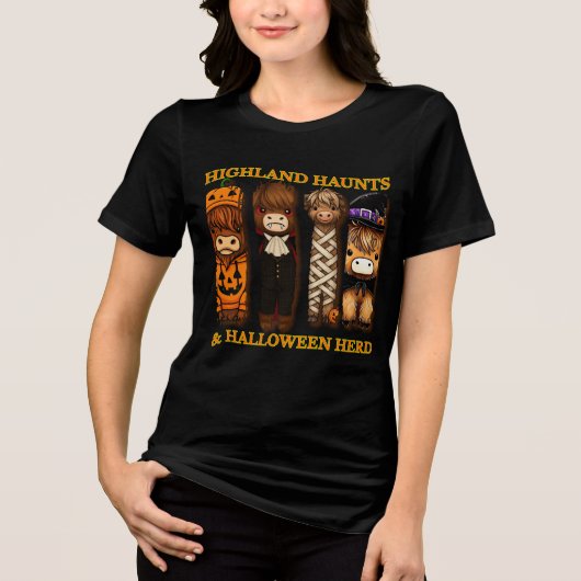 Cute Pumpkin Vampire Mummy & Witch Bull Halloween Tri-Blend Shirt (Voorkant)