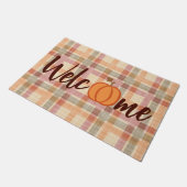 Cute Pumpkin Welcome Herfst Oranje Red Gingham Deurmat (Schuin)