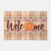 Cute Pumpkin Welcome Herfst Oranje Red Gingham Deurmat (Voorkant)