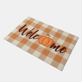 Cute Pumpkin Welcome Wordart Herfst Oranje Gingham Deurmat (Schuin)
