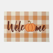 Cute Pumpkin Welcome Wordart Herfst Oranje Gingham Deurmat (Voorkant)