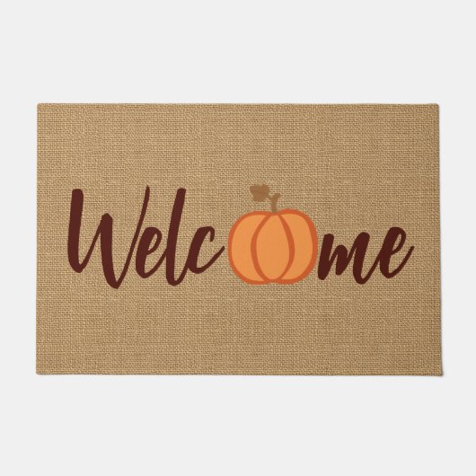Cute Pumpkin Welcome Wordart on Faux Jute Textile Deurmat (Voorkant)