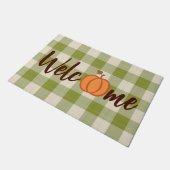 Cute Pumpkin Welkomstwoord over Herfst Green Gingh Deurmat (Schuin)