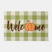 Cute Pumpkin Welkomstwoord over Herfst Green Gingh Deurmat (Voorkant)