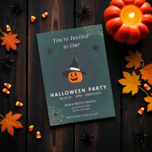 Cute Pumpkin Witch Halloween Invitation Two-Sided
