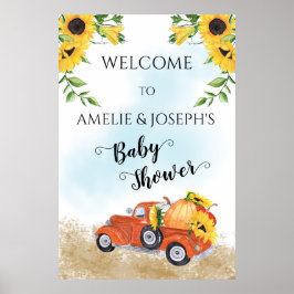 Cute Pumpkins in Truck Herfst | Najaar Baby shower Poster