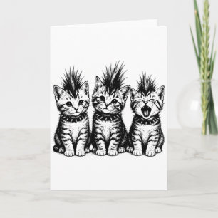 Cute Punk Kat Spiky Kitten Trio T-shirt, Gotische  Kaart