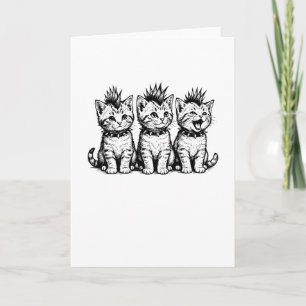 Cute Punk Kat Spiky Kitten Trio T-shirt, Gotische Kaart
