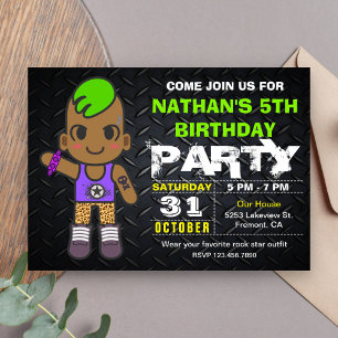 Cute Punk Neon Rock Star Birthday Party Invitation Kaart
