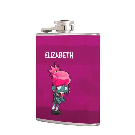 Cute Punk Rock Zombie Girl geïllustreerd Heupfles (Links)