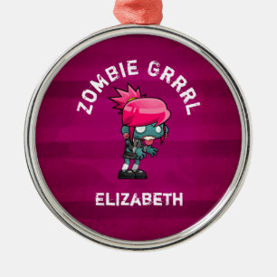 Cute Punk Rock Zombie Grrl Personalized Metalen Ornament