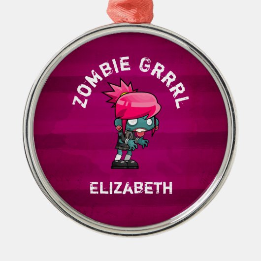 Cute Punk Rock Zombie Grrl Personalized Metalen Ornament (Voorkant)