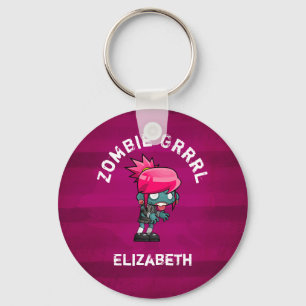 Cute Punk Rock Zombie Grrl Personalized Sleutelhanger