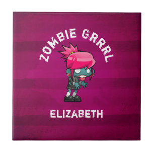 Cute Punk Rock Zombie Grrl Personalized Tegeltje