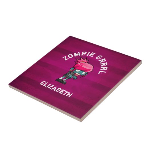 Cute Punk Rock Zombie Grrl Personalized Tegeltje (Zijkant)