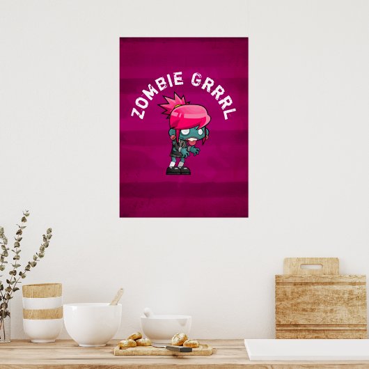 Cute Punk Rock Zombie Grrl Poster (Keuken)