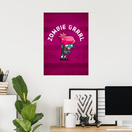 Cute Punk Rock Zombie Grrl Poster (Thuiskantoor)