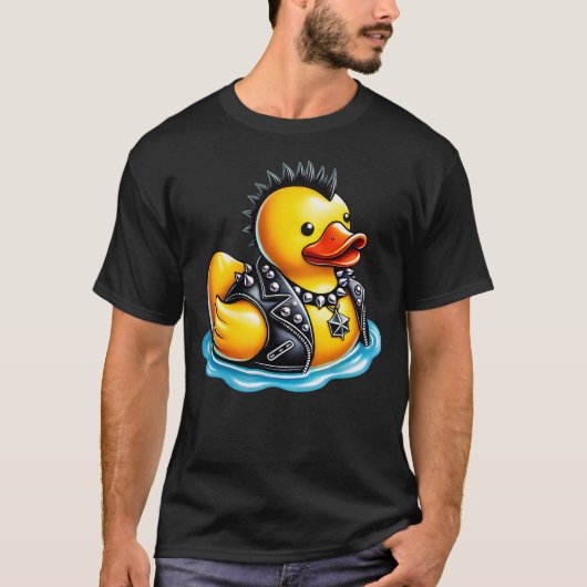 Cute Punk Rubber Duck Rock'n Roll Goth, Funny Duck T-shirt (Voorkant)