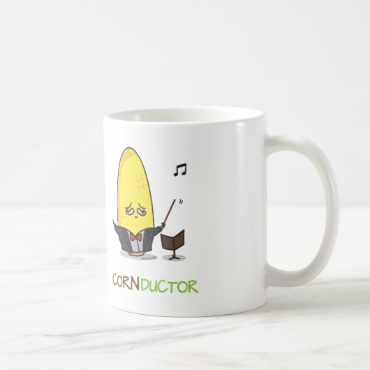 Cute Punny Cartoon Corn Conductor Koffiemok (Rechts)