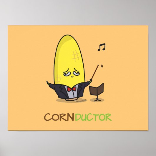 Cute Punny Cartoon Corn Conductor Poster (Voorkant)