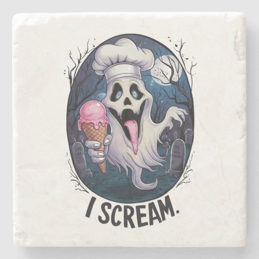 Cute Punny Ghost Ice Cream Halloween Coaster Stenen Onderzetter (Voorkant)
