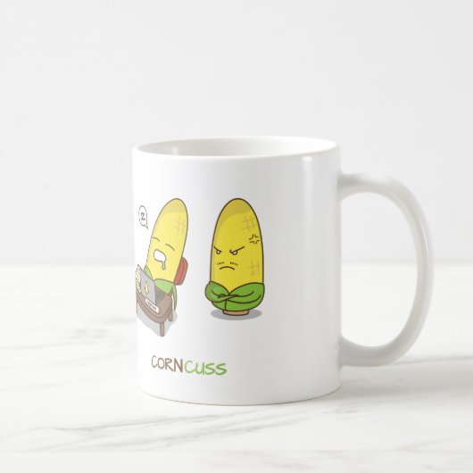 Cute Punny NSFW Cartoon Corn Concuss Koffiemok (Rechts)