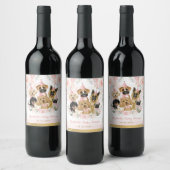 Cute Puppies Blush Pink Floral Pet Dogs Baby Girl Wijn Etiket (Flessen)