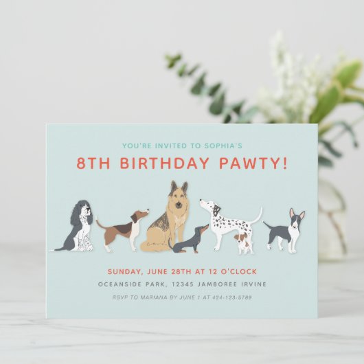 Cute Puppies Children's Dog Birthday Party Kaart (Staand voorkant)