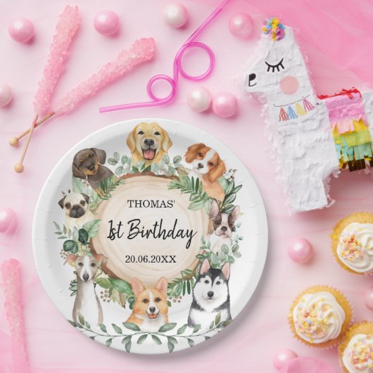 Cute Puppies Dogs Pooch Pet Birthday Party Papieren Bordje (Feest)