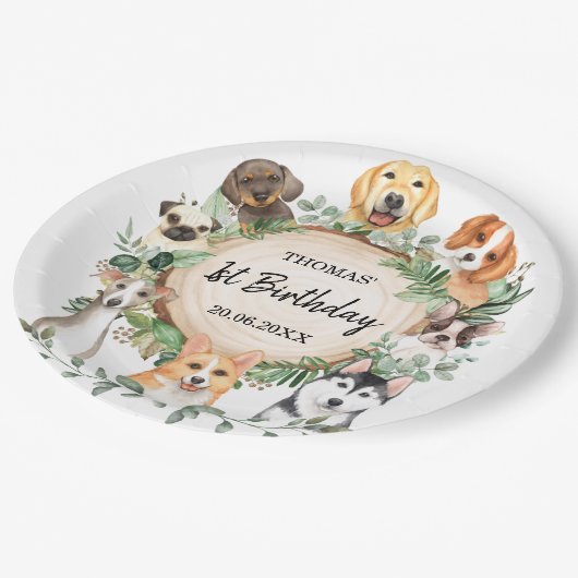 Cute Puppies Dogs Pooch Pet Birthday Party Papieren Bordje (Gekanteld)