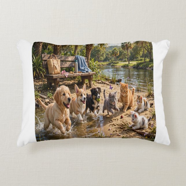 Cute Puppies & Kittens Riverside Accent Kussen (Voorkant)