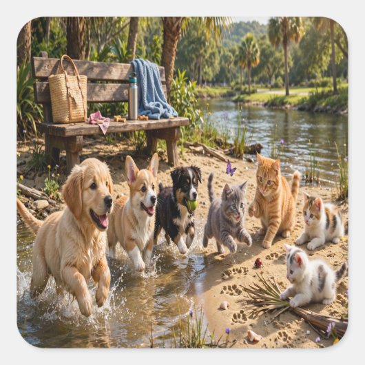 Cute Puppies & Kittens Riverside Avontuur Sticker (Voorkant)