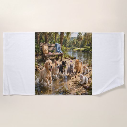 Cute Puppies & Kittens Riverside Badhanddoek (Voorkant)