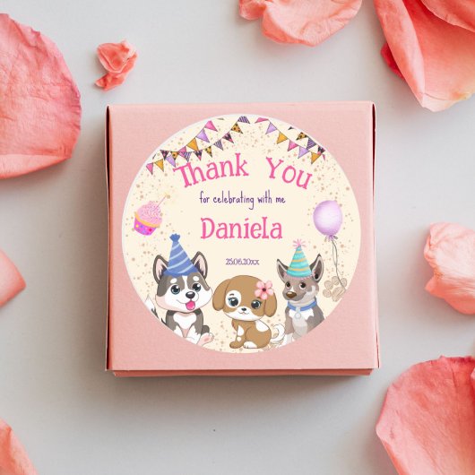 Cute puppies puppy party bedankt ronde sticker