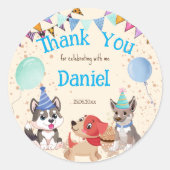 Cute puppies puppy party bedankt ronde sticker (Voorkant)
