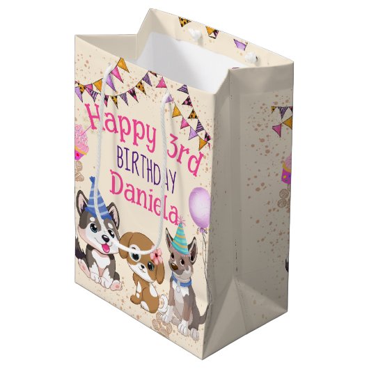 Cute puppies puppy party medium cadeauzakje (Voorkant Gekanteld)