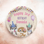 Cute puppies puppy party papieren bordje<br><div class="desc">Cute puppies puppy verjaardagsfeestje personaliseerde naam party borden,  erg leuk voor hondenliefhebbers. Roze kleuren voor een meisjesverjaardag.</div>
