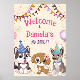 Cute puppies puppy party welkomstbord poster