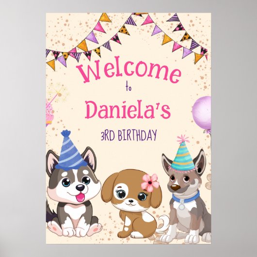 Cute puppies puppy party welkomstbord poster (Voorkant)
